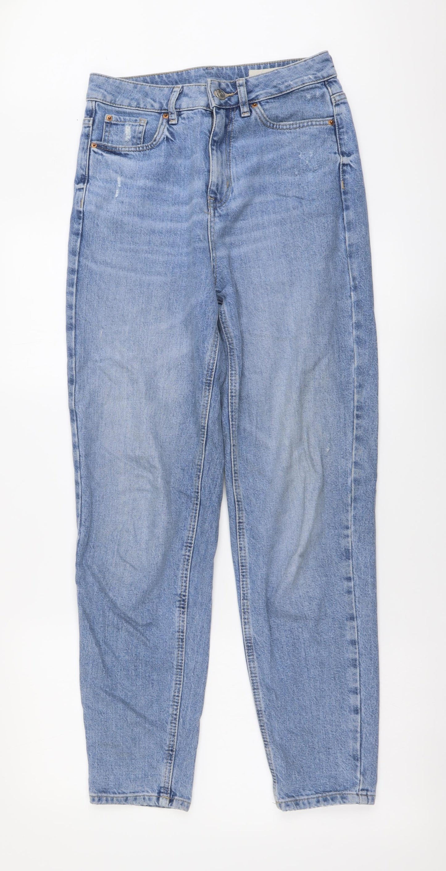 Marks and Spencer Womens Blue Cotton Mom Jeans Size 8 L29 in Regular Button
