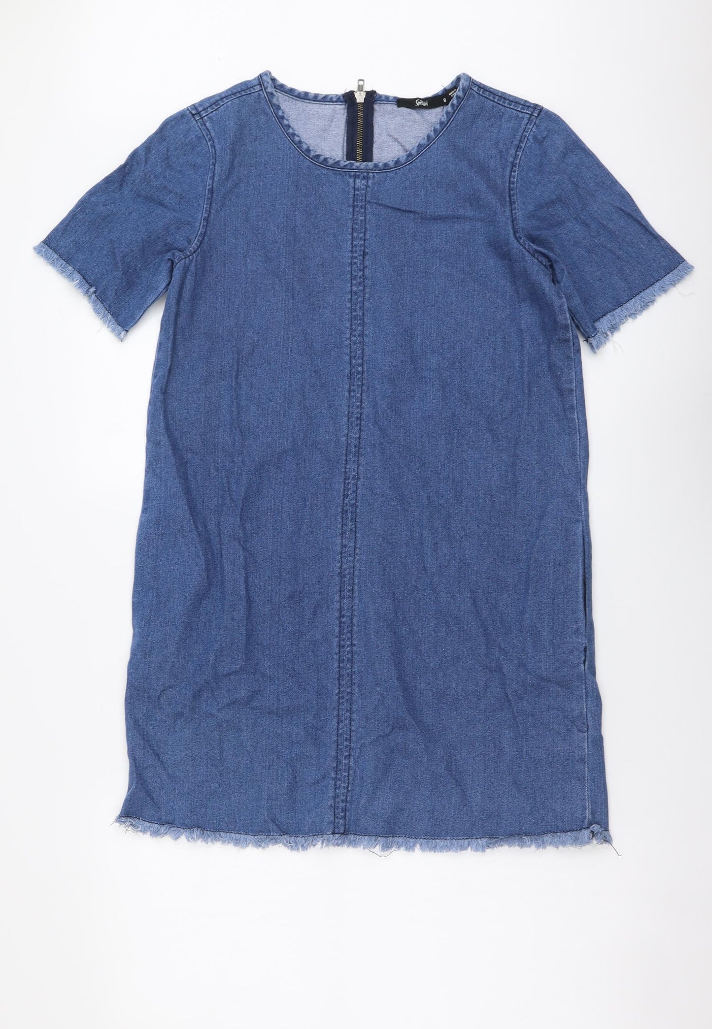 Sortsgirl Womens Blue Cotton Shift Size 8 Round Neck Zip