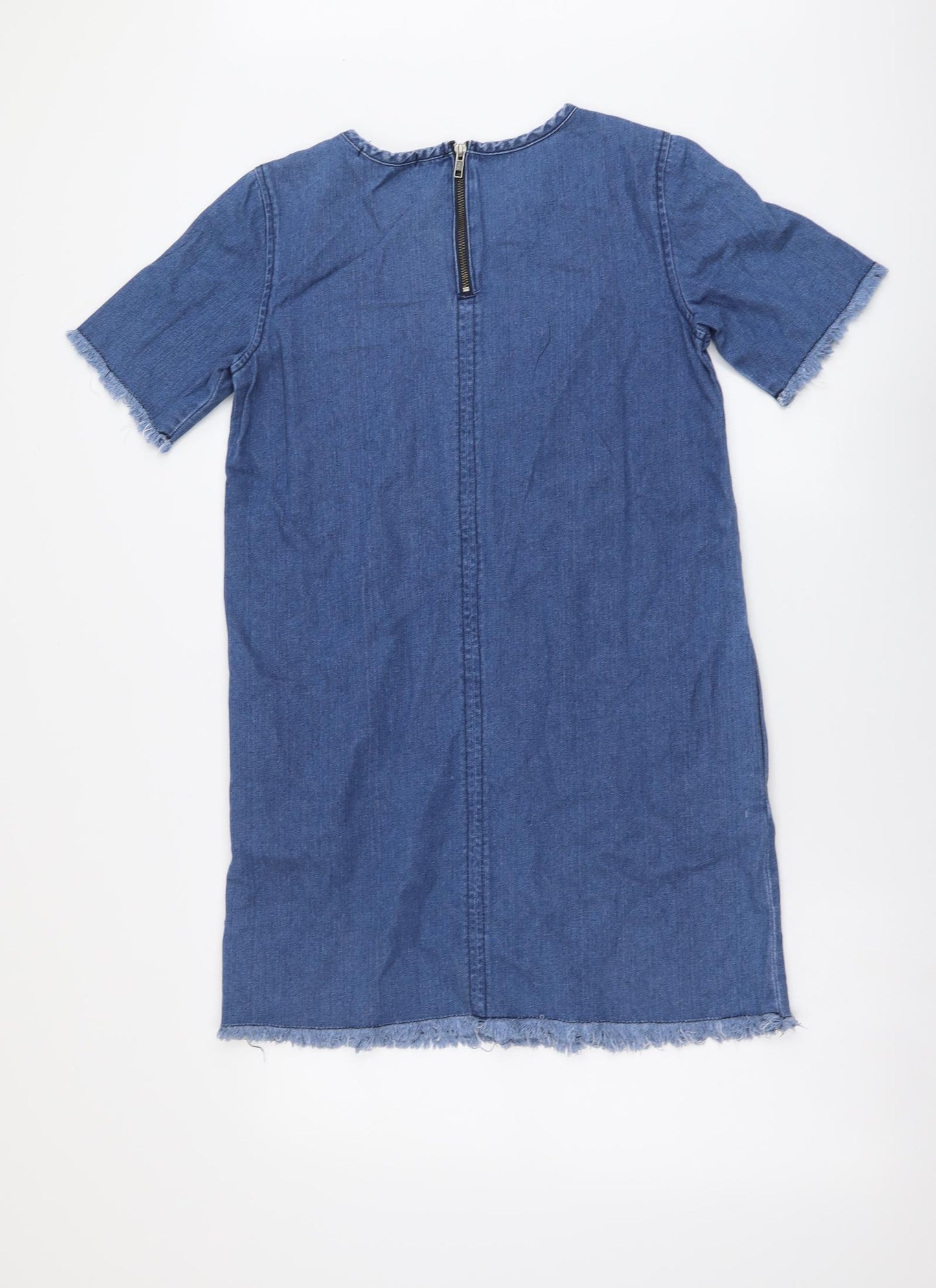 Sortsgirl Womens Blue Cotton Shift Size 8 Round Neck Zip