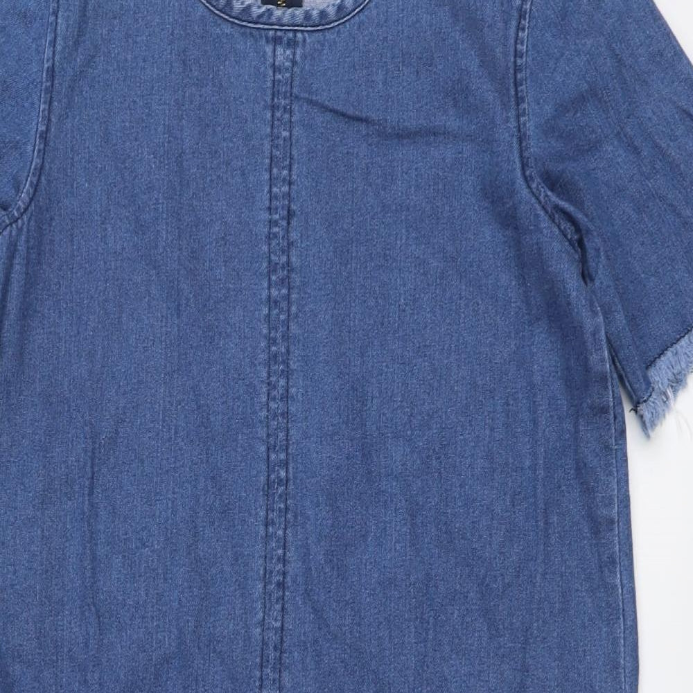 Sortsgirl Womens Blue Cotton Shift Size 8 Round Neck Zip
