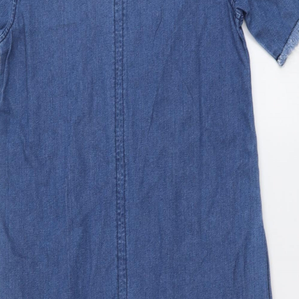 Sortsgirl Womens Blue Cotton Shift Size 8 Round Neck Zip
