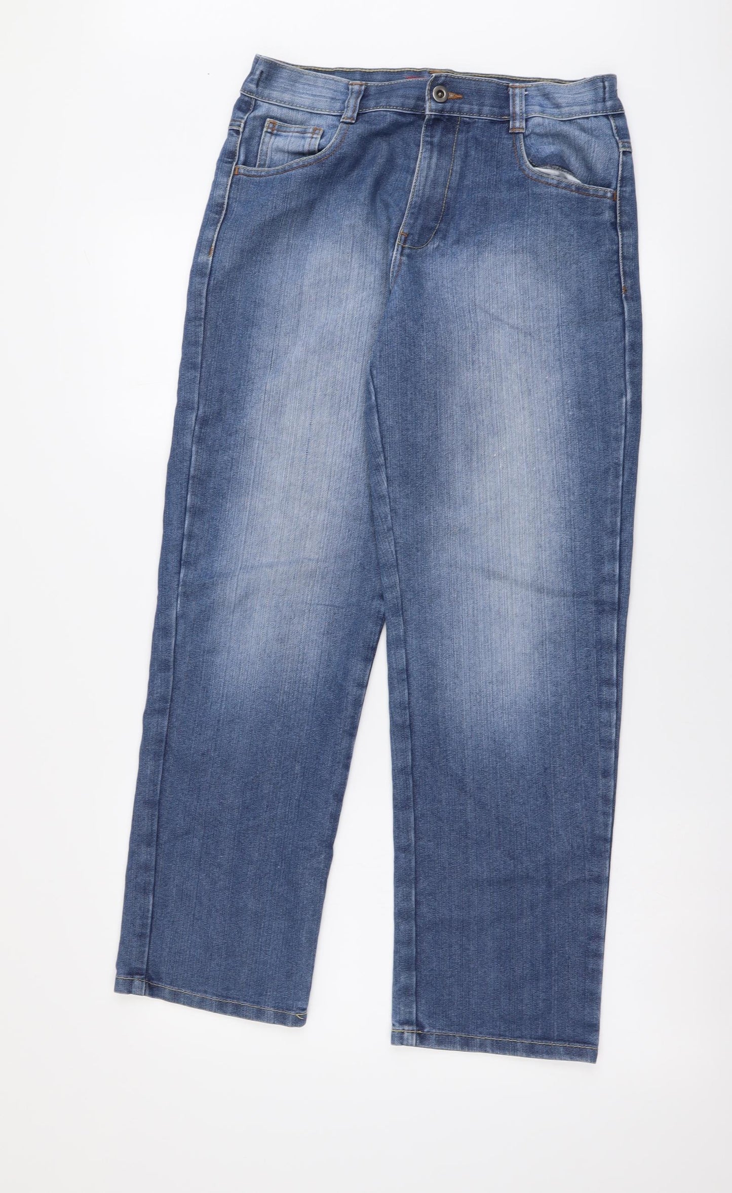 George Boys Blue Cotton Straight Jeans Size 13-14 Years Regular Button