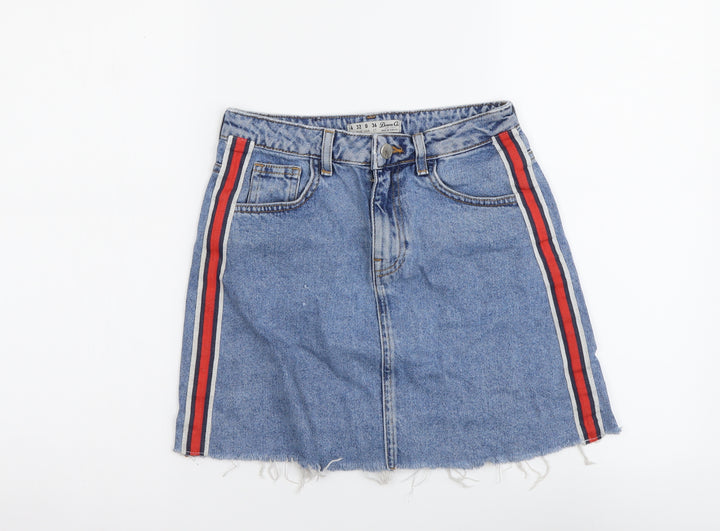 Denim & Co. Womens Blue Cotton Mini Skirt Size 4 Button