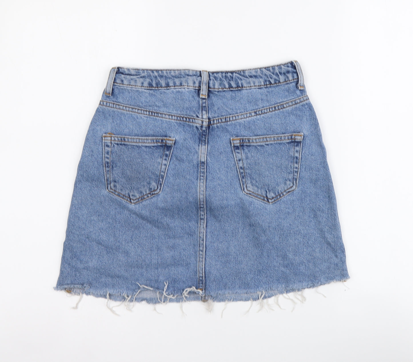 Denim & Co. Womens Blue Cotton Mini Skirt Size 4 Button