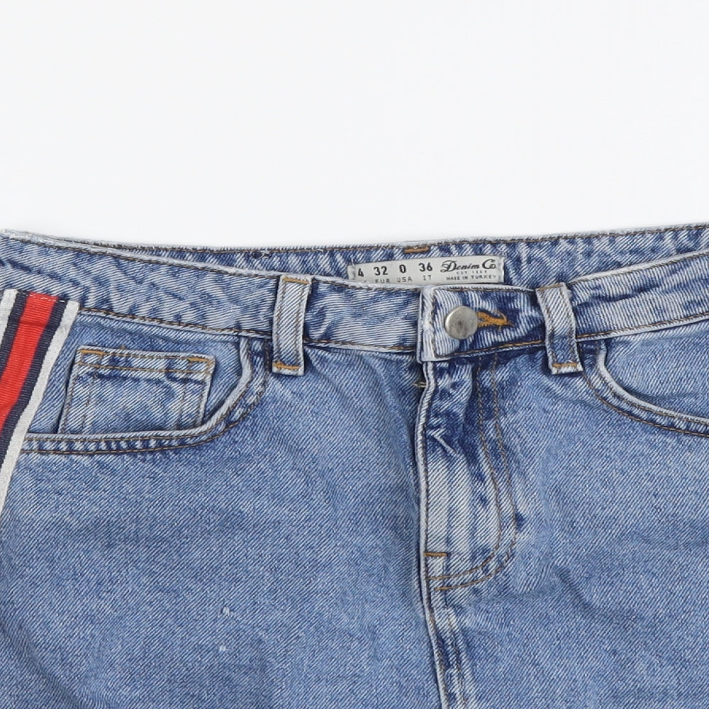 Denim & Co. Womens Blue Cotton Mini Skirt Size 4 Button