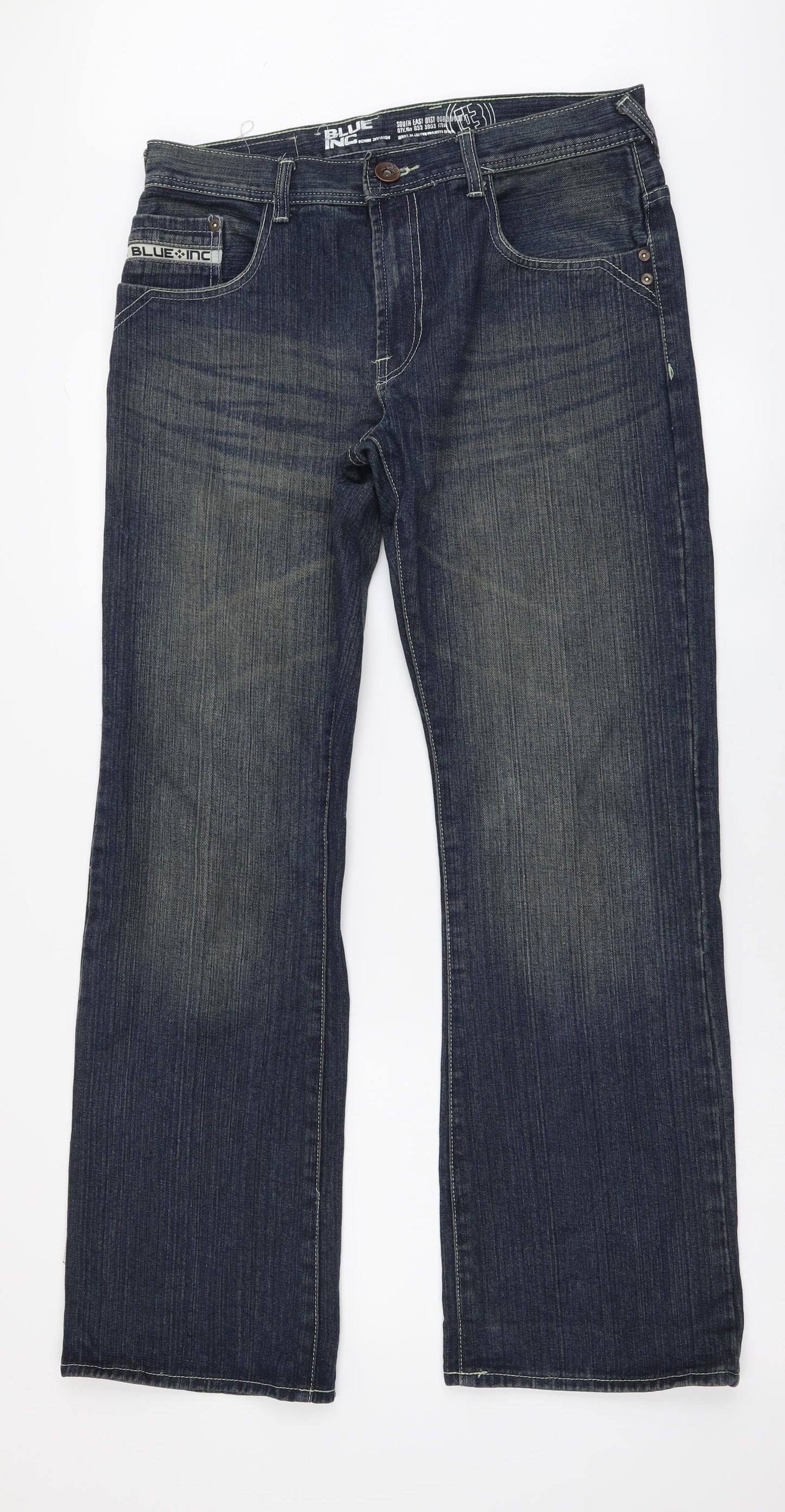 Blue Inc Mens Blue Cotton Bootcut Jeans Size 34 in L31 in Regular Button