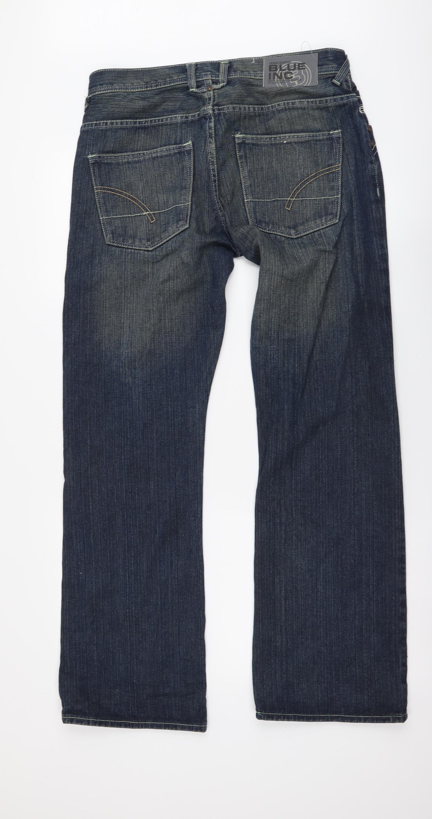 Blue Inc Mens Blue Cotton Bootcut Jeans Size 34 in L31 in Regular Button