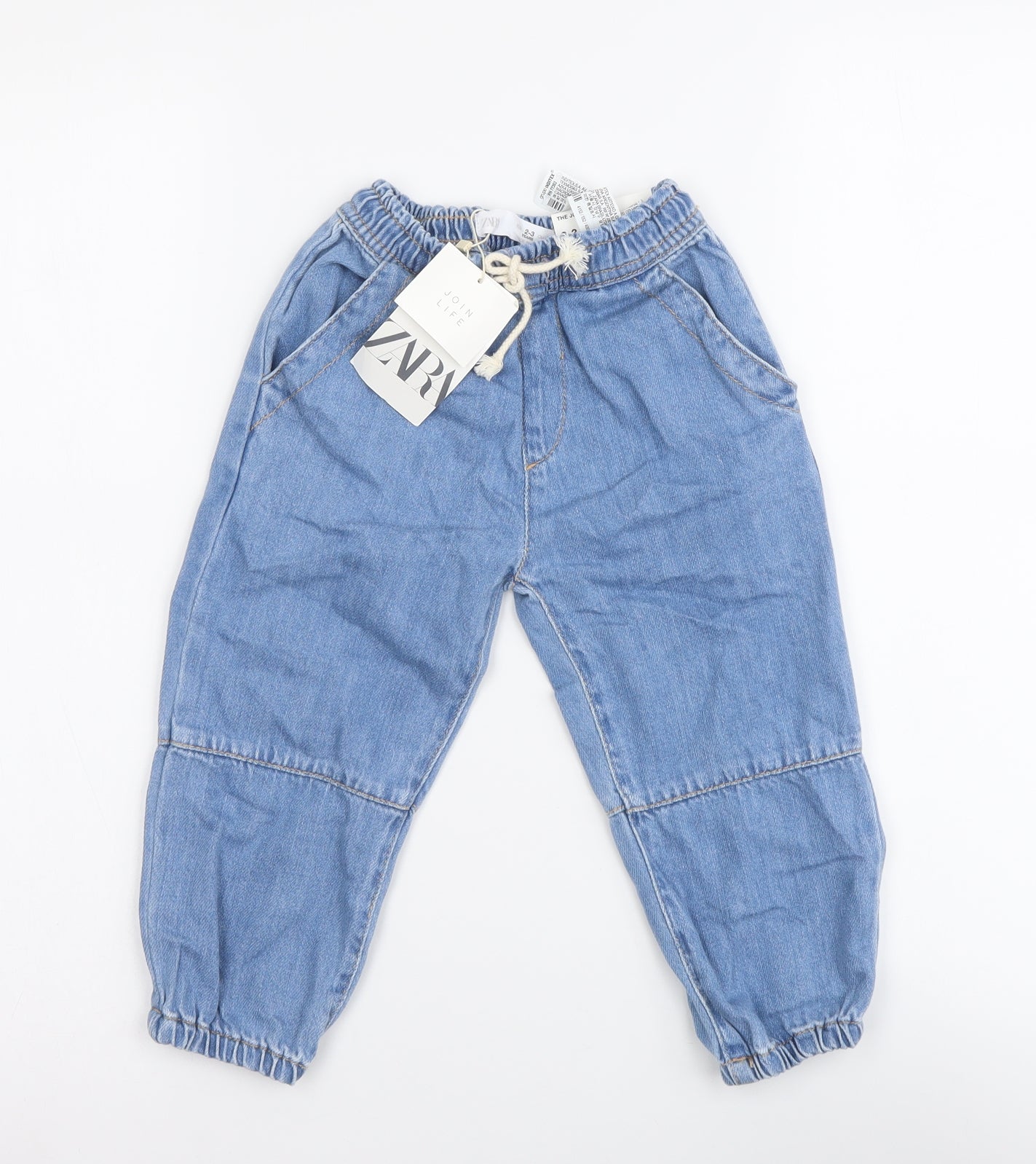 Zara Girls Blue Cotton Jogger Trousers Size 2-3 Years Regular Drawstring