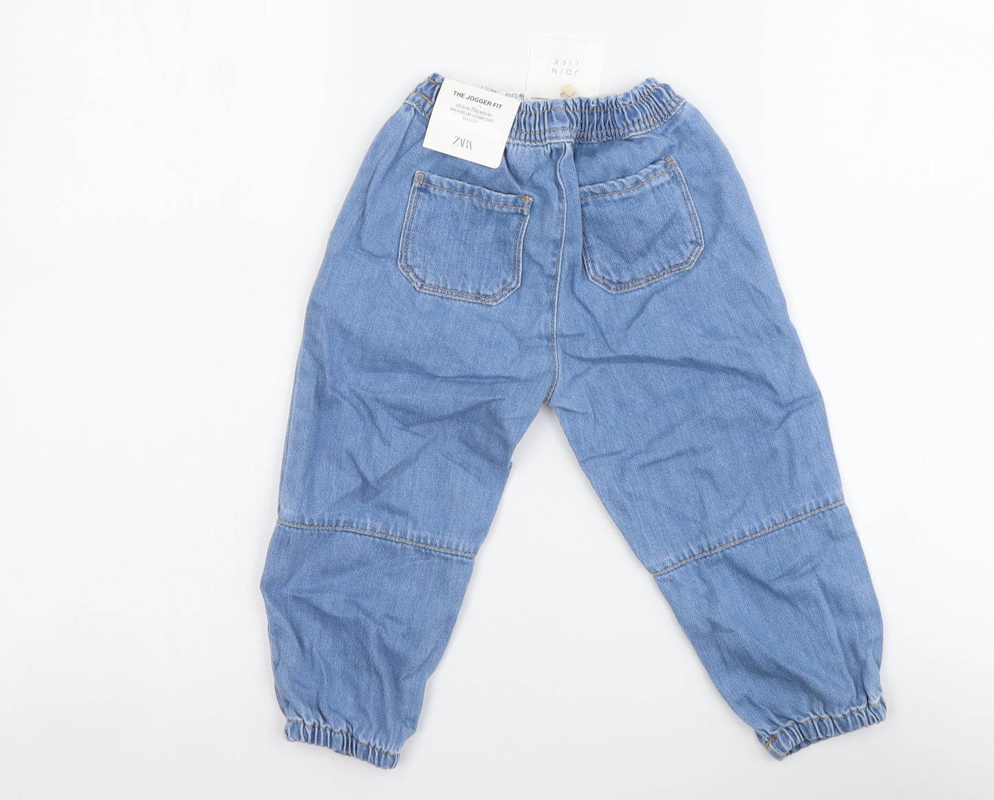 Zara Girls Blue Cotton Jogger Trousers Size 2-3 Years Regular Drawstring