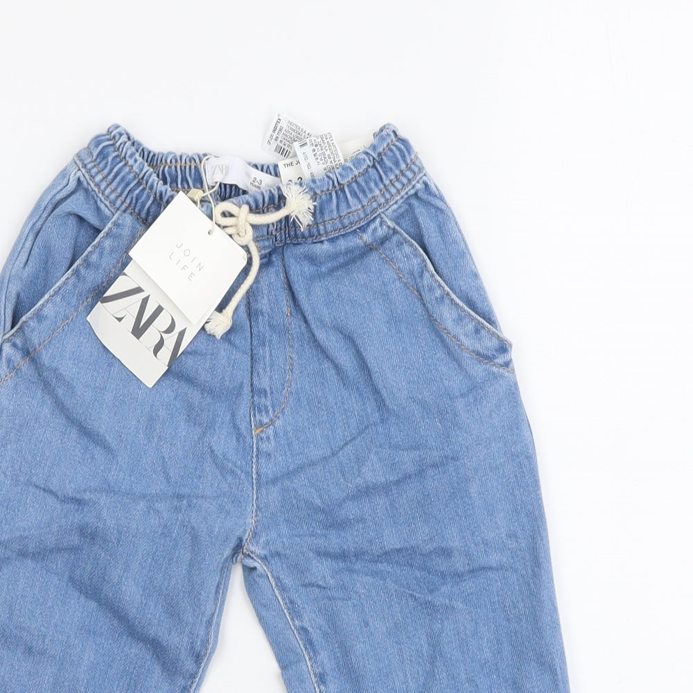 Zara Girls Blue Cotton Jogger Trousers Size 2-3 Years Regular Drawstring