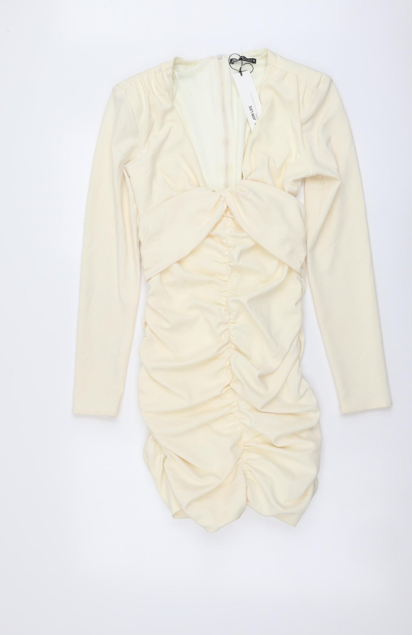 Zara Womens Ivory Polyester Mini Size M V-Neck Zip