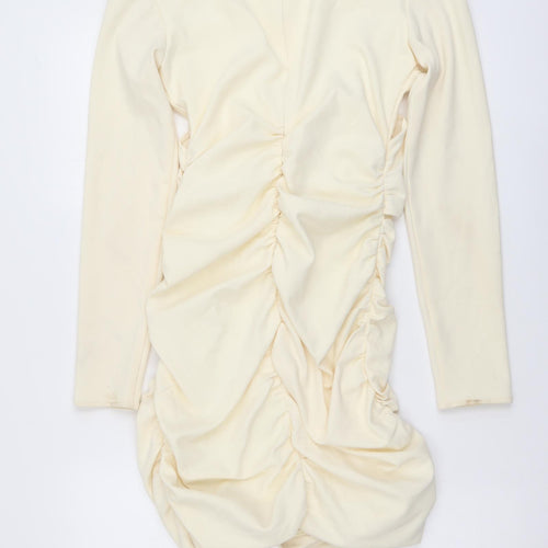 Zara Womens Ivory Polyester Mini Size M V-Neck Zip