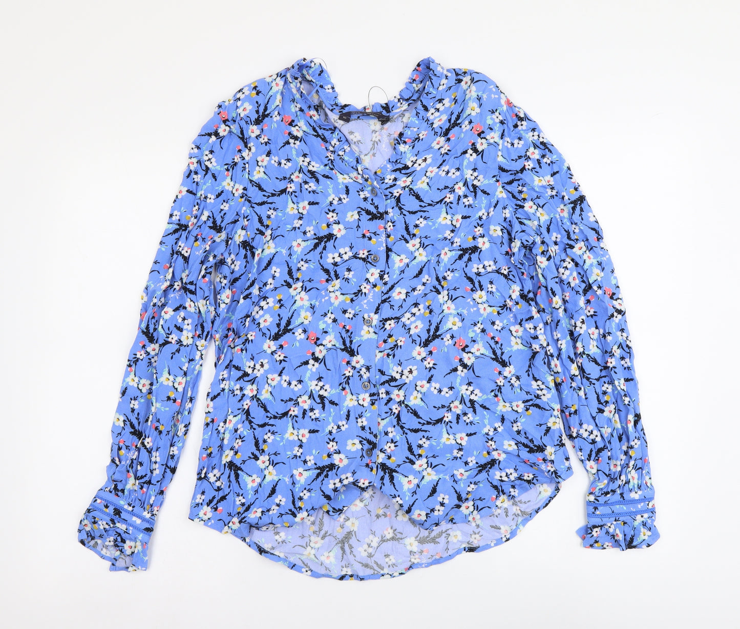 Marks and Spencer Womens Blue Floral Viscose Basic Blouse Size 10 V-Neck