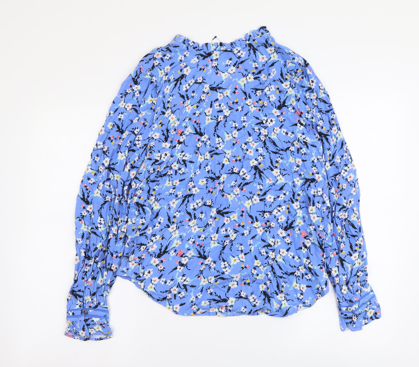Marks and Spencer Womens Blue Floral Viscose Basic Blouse Size 10 V-Neck