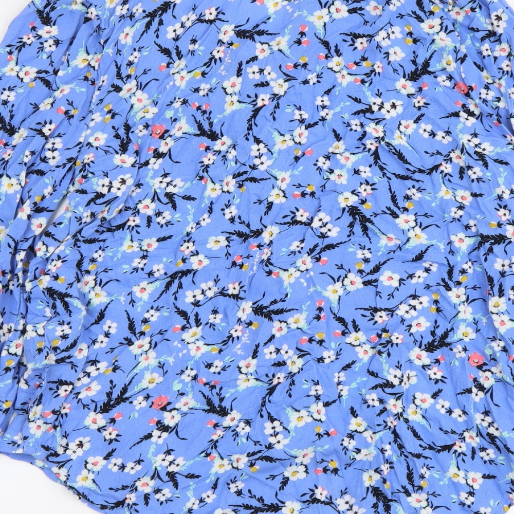 Marks and Spencer Womens Blue Floral Viscose Basic Blouse Size 10 V-Neck
