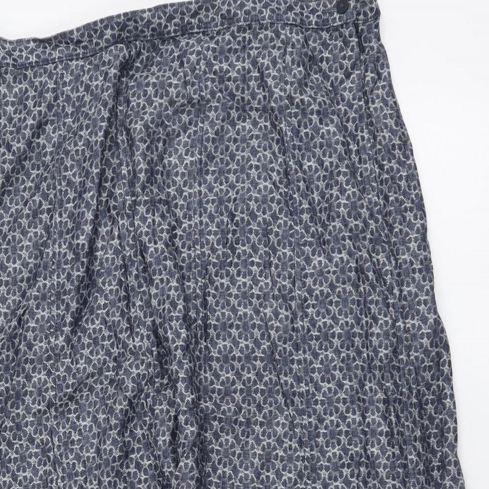 Marks and Spencer Womens Blue Geometric Lyocell A-Line Skirt Size 16 Zip