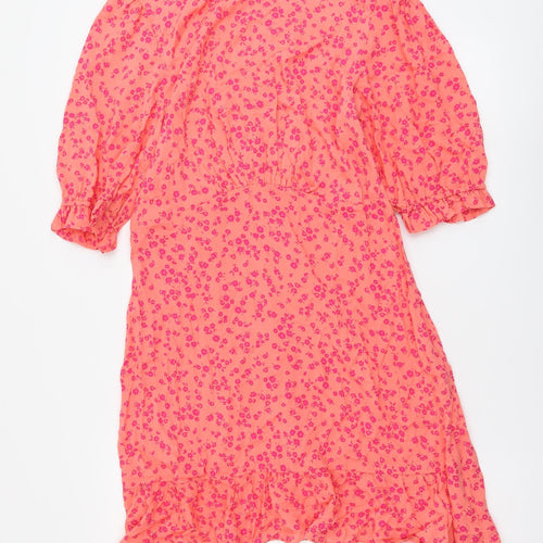 Nobody's Child Womens Orange Floral Viscose A-Line Size 12 Round Neck Zip