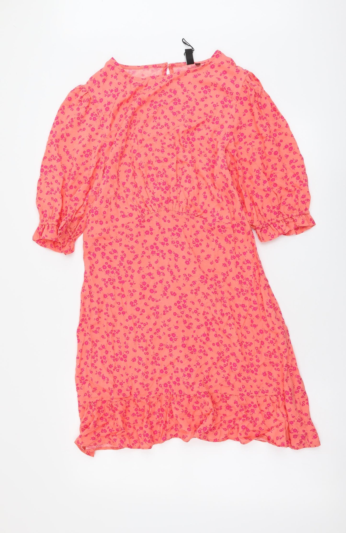 Nobody's Child Womens Orange Floral Viscose A-Line Size 12 Round Neck Zip