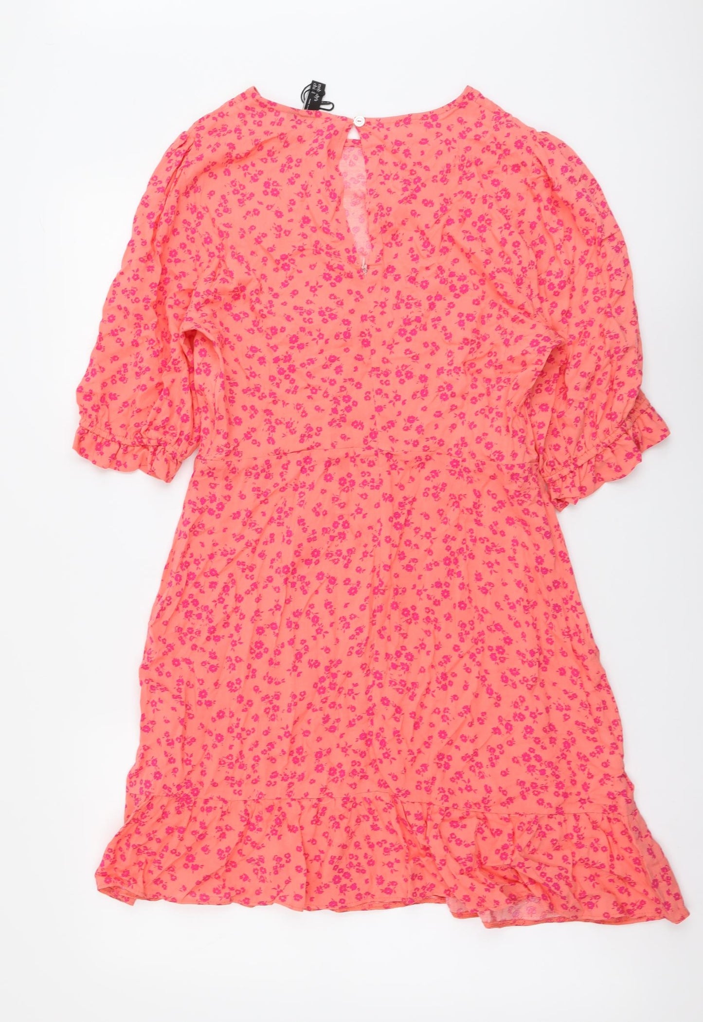 Nobody's Child Womens Orange Floral Viscose A-Line Size 12 Round Neck Zip