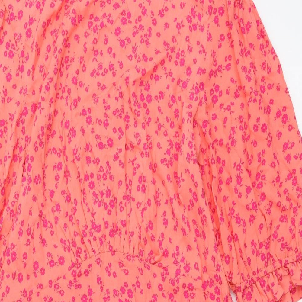 Nobody's Child Womens Orange Floral Viscose A-Line Size 12 Round Neck Zip