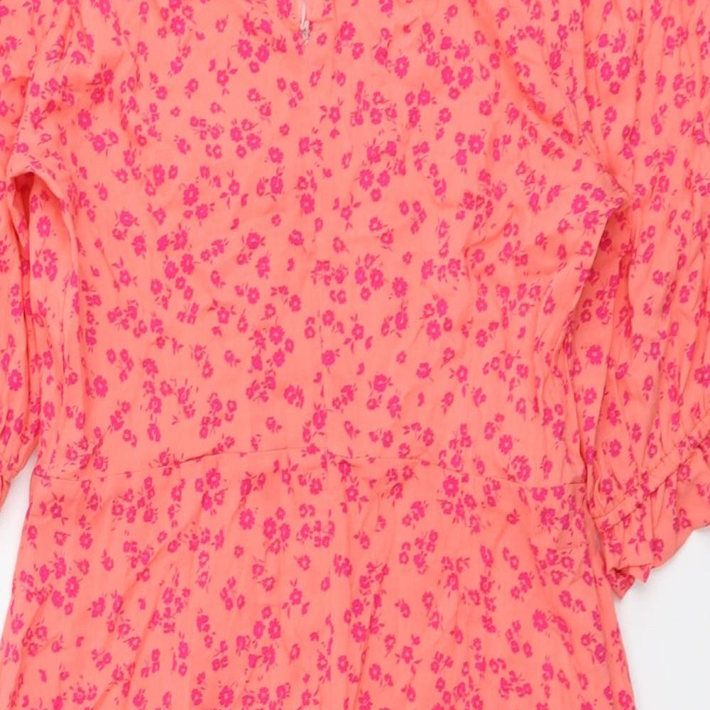 Nobody's Child Womens Orange Floral Viscose A-Line Size 12 Round Neck Zip