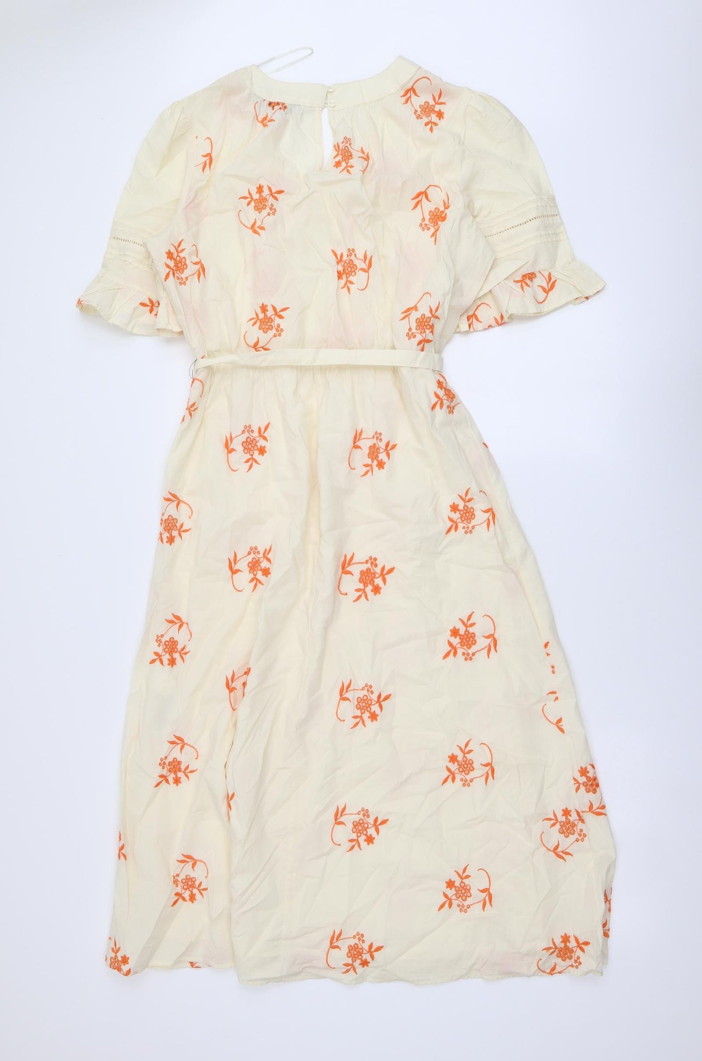 Marks and Spencer Womens Beige Floral Cotton A-Line Size 10 V-Neck Pullover