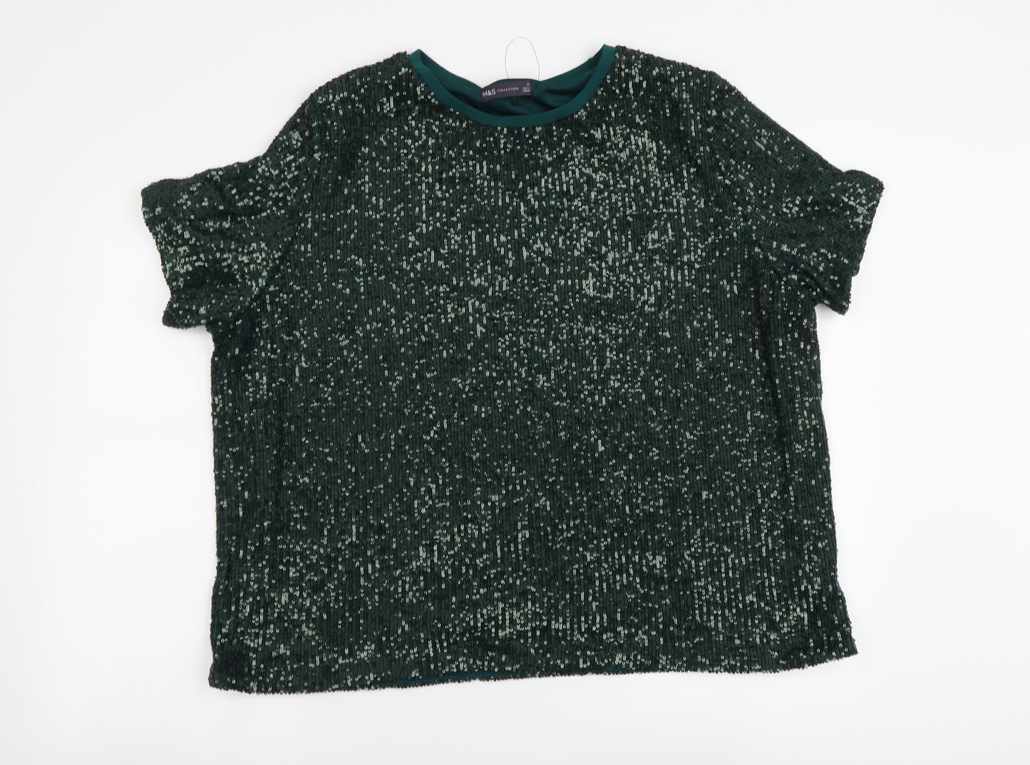 Marks and Spencer Womens Green Polyester Basic T-Shirt Size 22 Round Neck