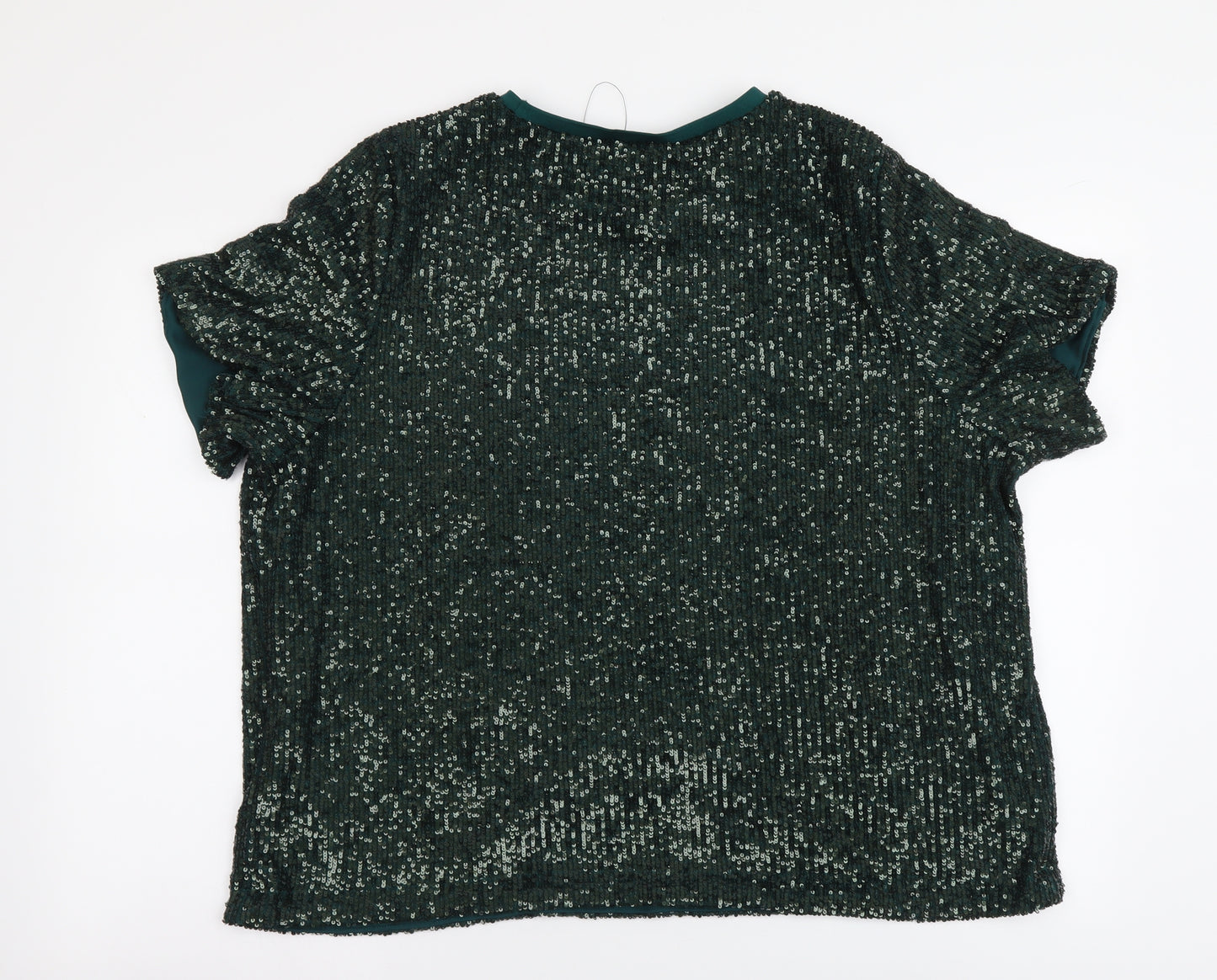 Marks and Spencer Womens Green Polyester Basic T-Shirt Size 22 Round Neck