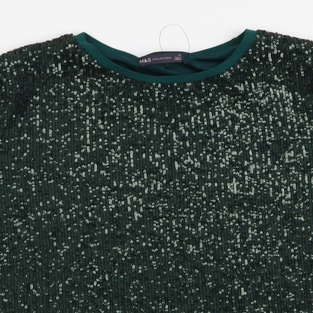 Marks and Spencer Womens Green Polyester Basic T-Shirt Size 22 Round Neck