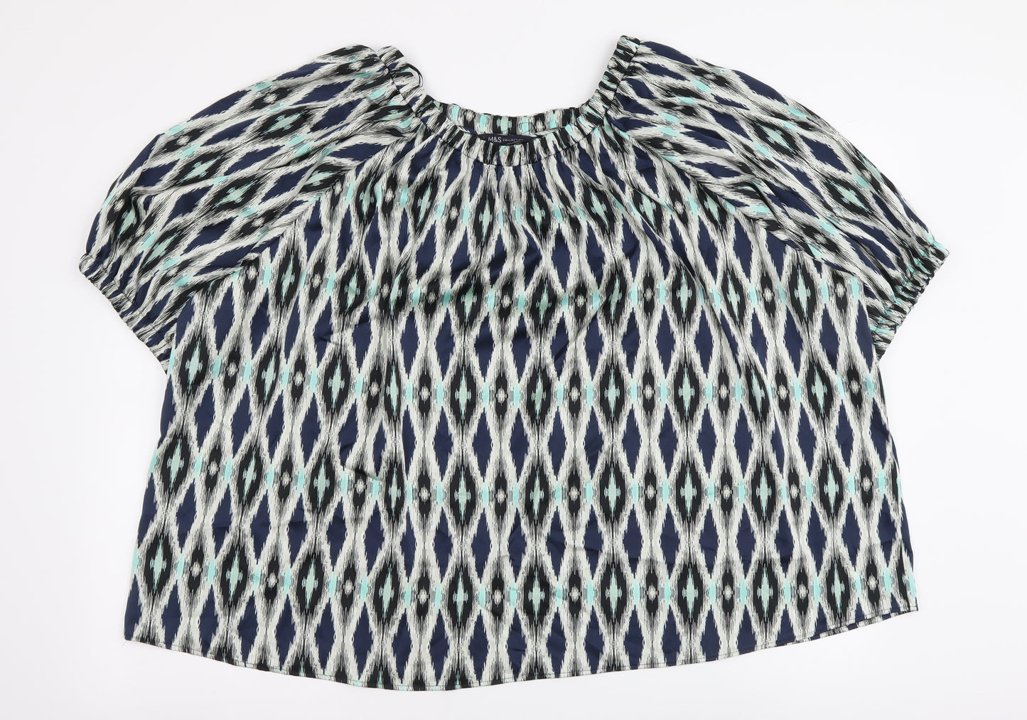 Marks and Spencer Womens Multicoloured Geometric Polyester Basic Blouse Size 24 Round Neck