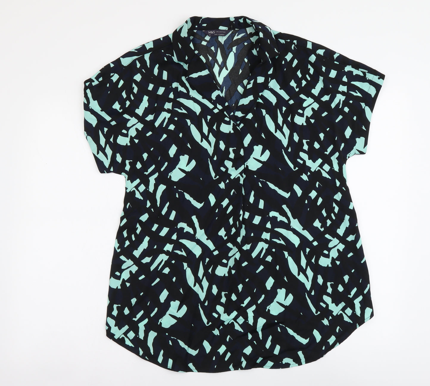 Marks and Spencer Womens Multicoloured Geometric Polyester Basic Blouse Size 8 V-Neck