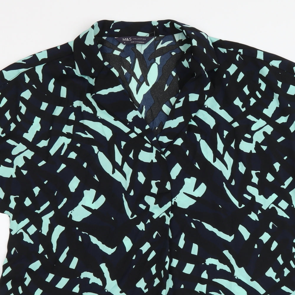 Marks and Spencer Womens Multicoloured Geometric Polyester Basic Blouse Size 8 V-Neck