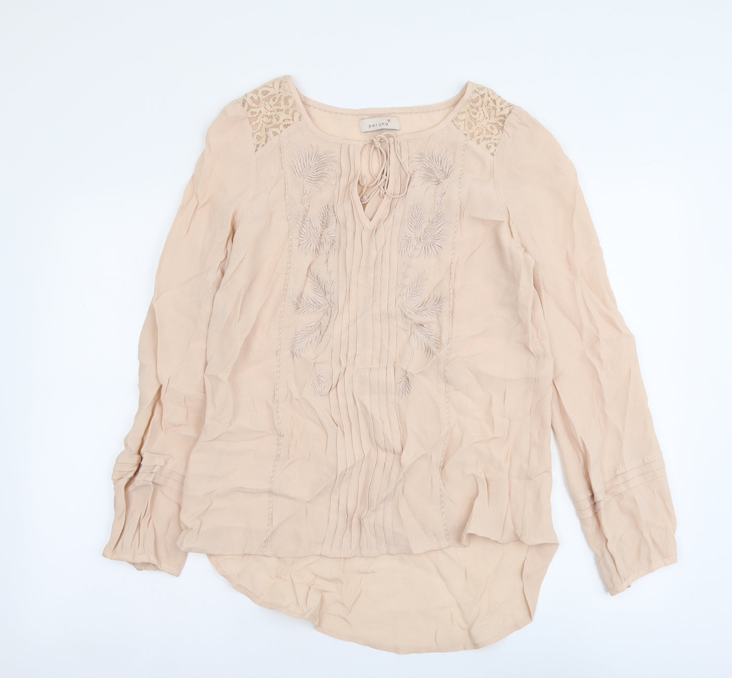 Per Una Womens Pink Polyester Basic Blouse Size 10 Round Neck