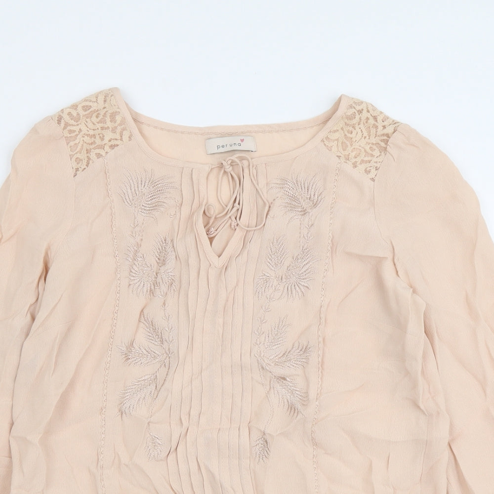 Per Una Womens Pink Polyester Basic Blouse Size 10 Round Neck