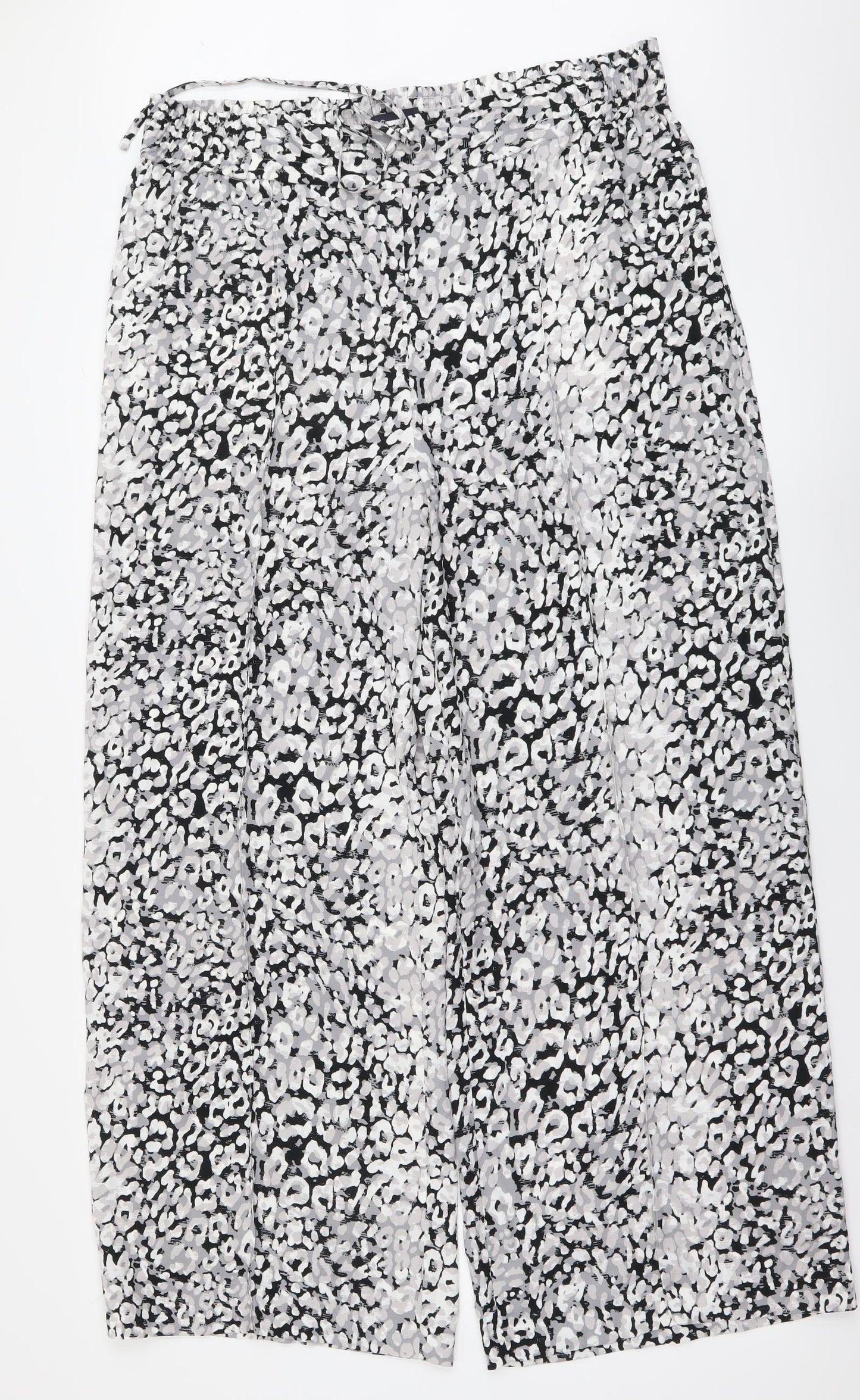 Marks and Spencer Womens Grey Animal Print Polyester Trousers Size 18 L29 in Regular Drawstring - Leopard pattern