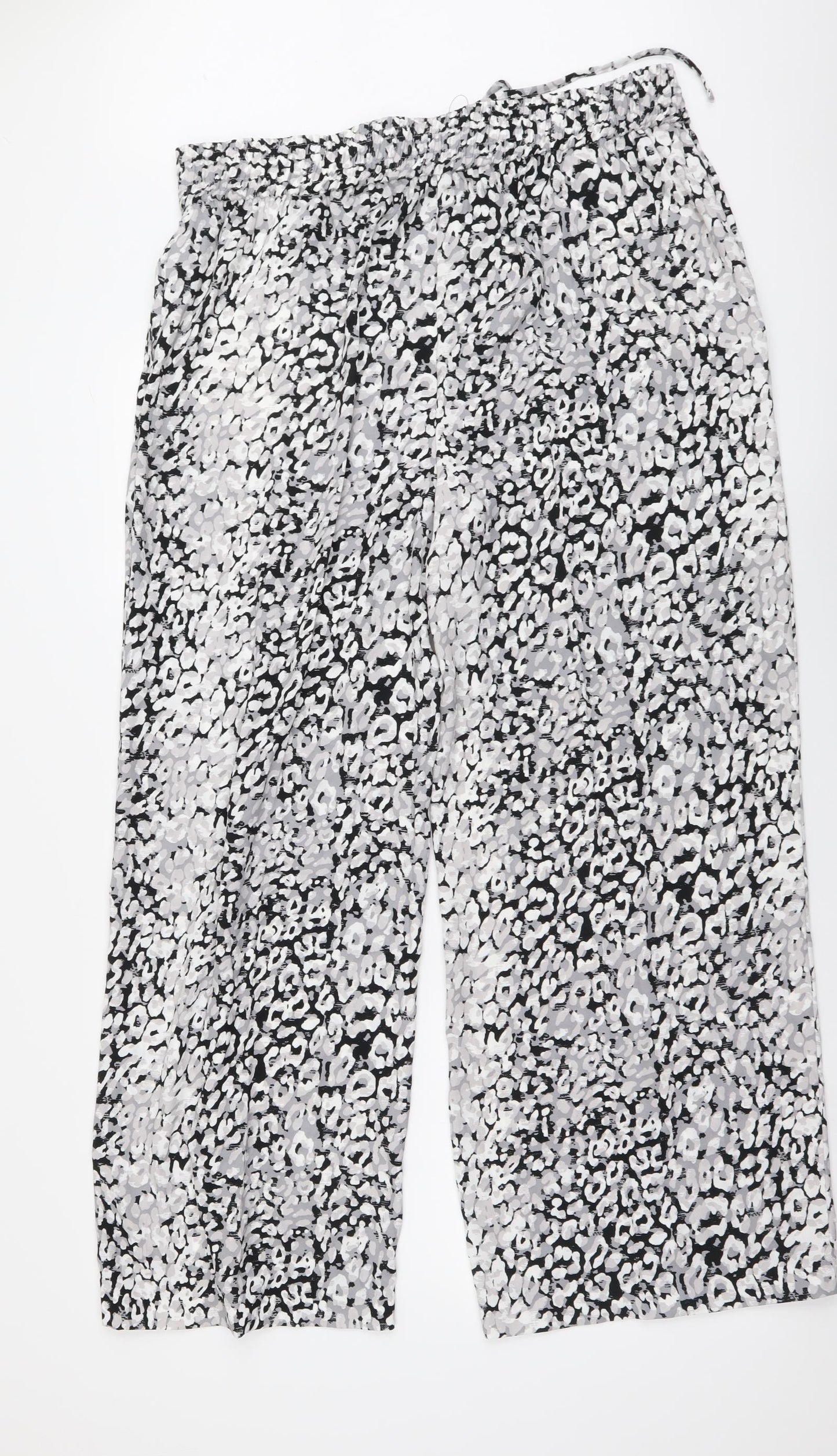 Marks and Spencer Womens Grey Animal Print Polyester Trousers Size 18 L29 in Regular Drawstring - Leopard pattern