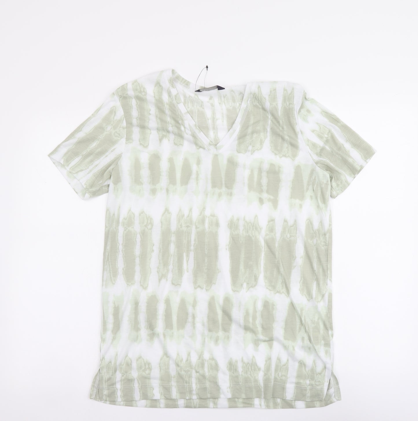 Marks and Spencer Womens Green Geometric Polyester Basic T-Shirt Size 10 V-Neck