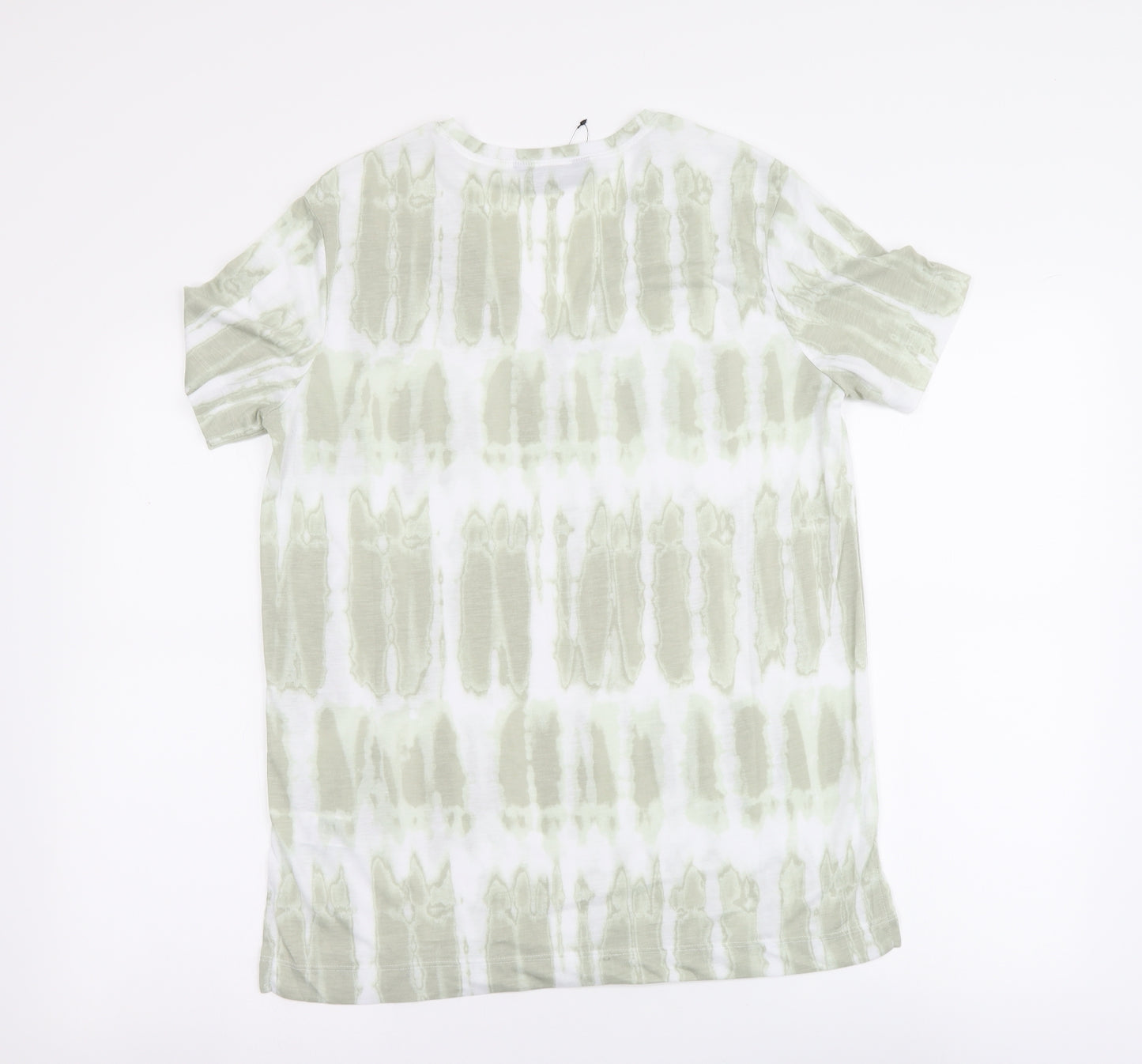 Marks and Spencer Womens Green Geometric Polyester Basic T-Shirt Size 10 V-Neck