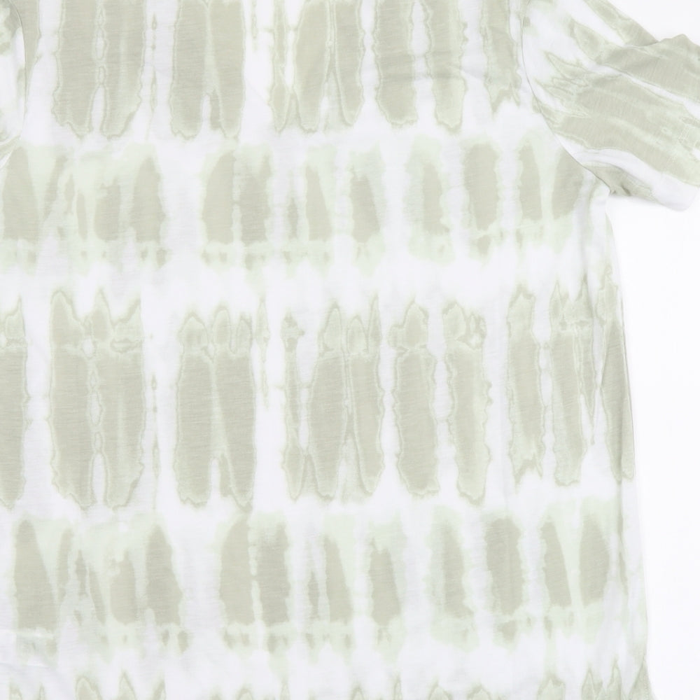 Marks and Spencer Womens Green Geometric Polyester Basic T-Shirt Size 10 V-Neck