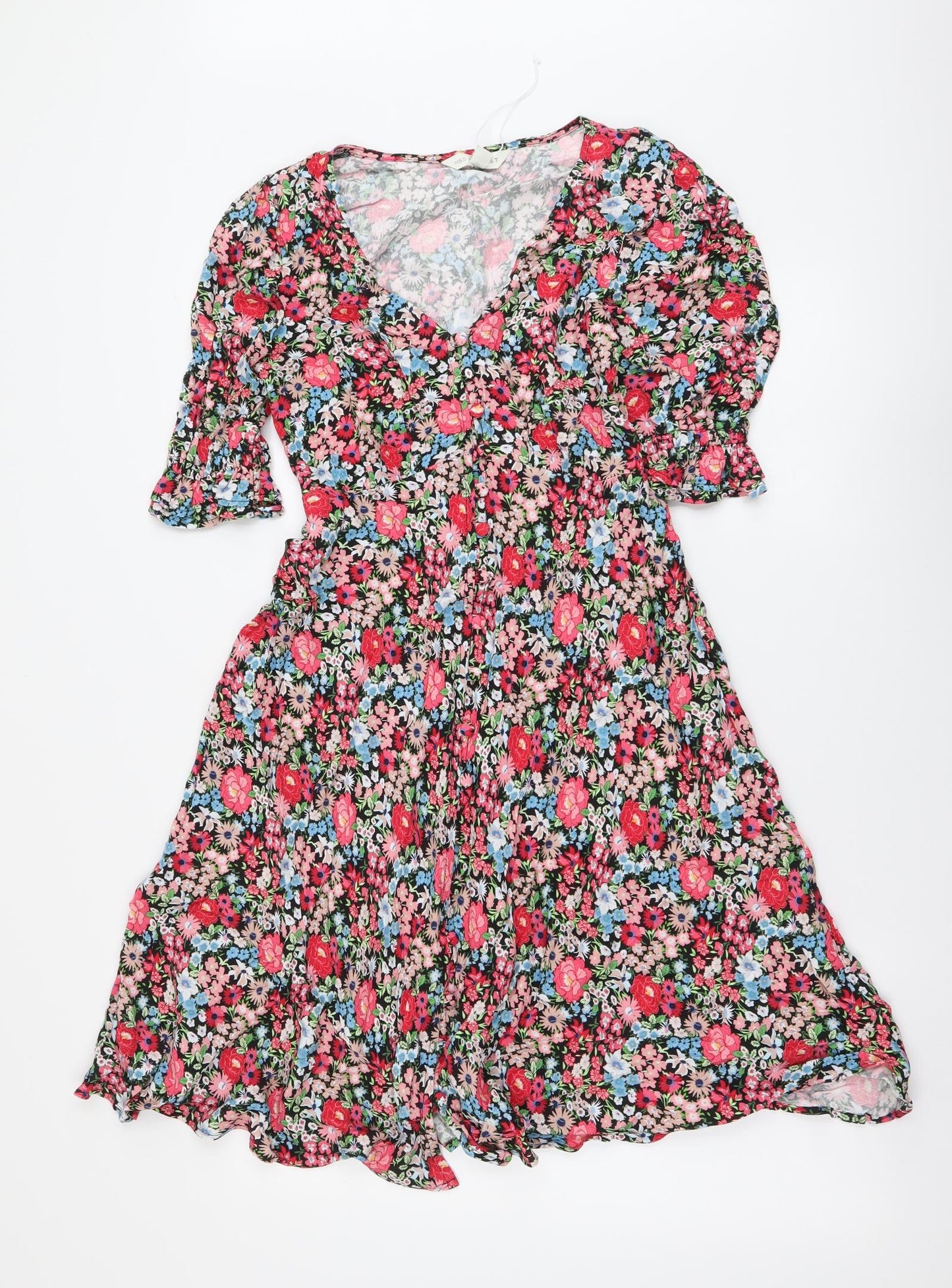 Marks and Spencer Womens Multicoloured Floral Viscose A-Line Size 6 V-Neck Pullover