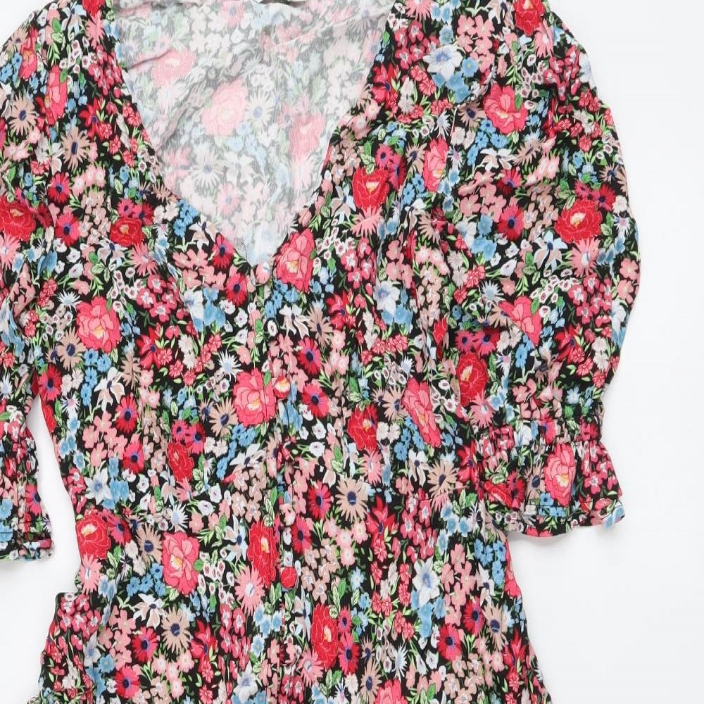 Marks and Spencer Womens Multicoloured Floral Viscose A-Line Size 6 V-Neck Pullover