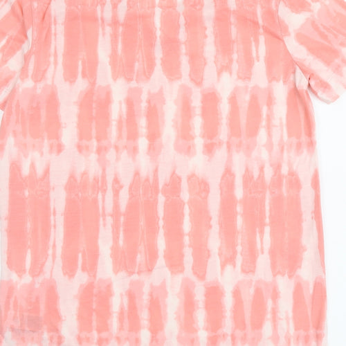 Marks and Spencer Womens Pink Geometric Polyester Basic T-Shirt Size 8 V-Neck - Tie Dye