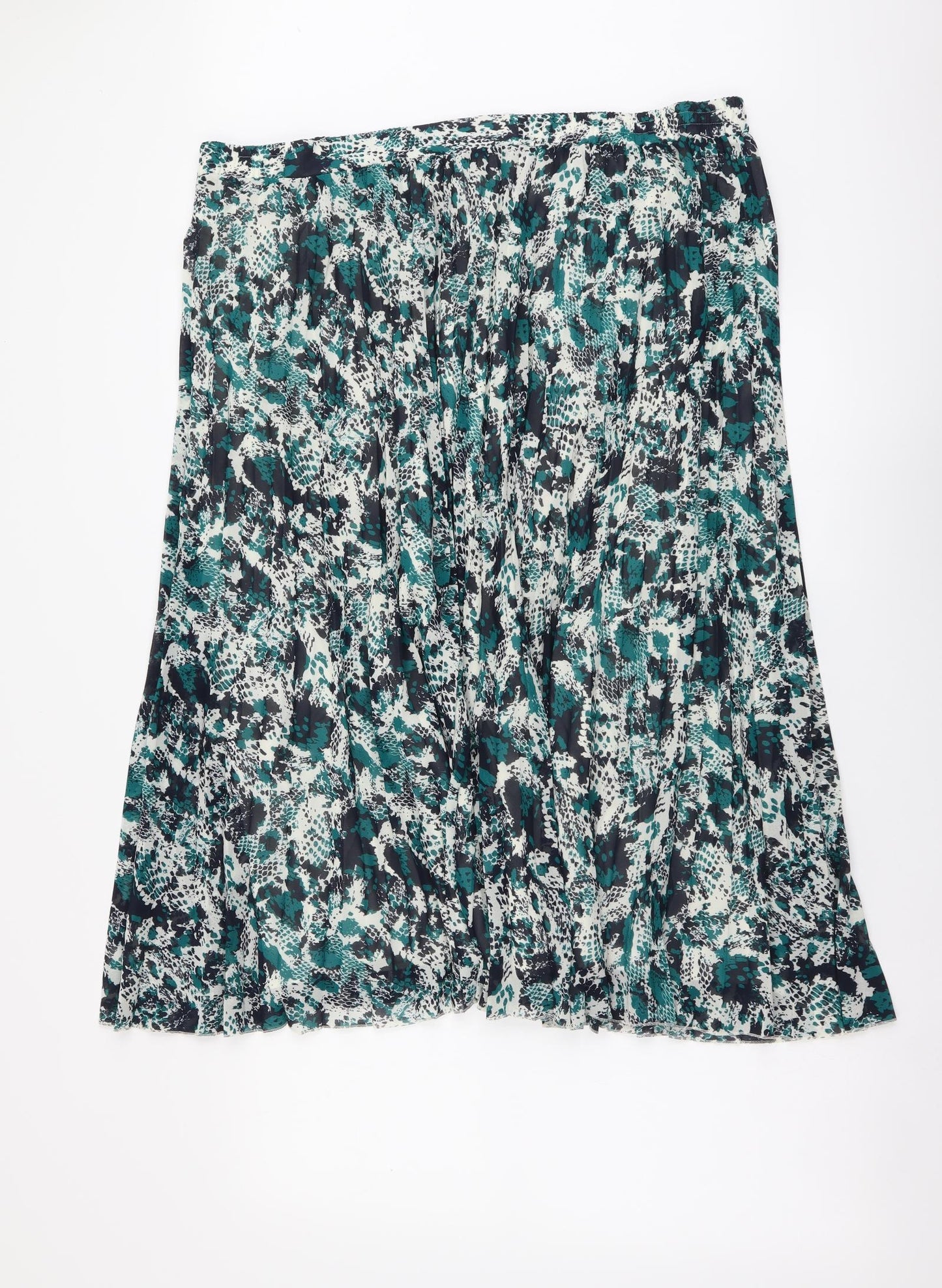 Marks and Spencer Womens Green Animal Print Polyester Pleated Skirt Size 22 Drawstring - Snake pattern