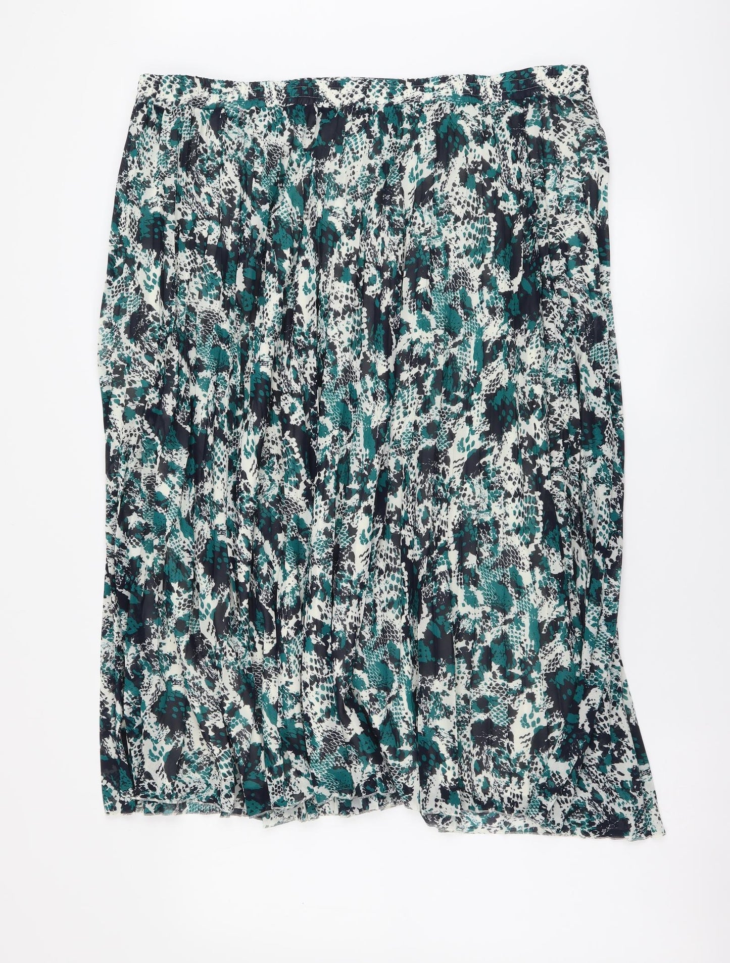 Marks and Spencer Womens Green Animal Print Polyester Pleated Skirt Size 22 Drawstring - Snake pattern