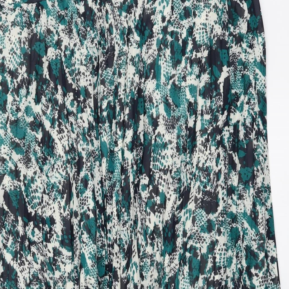 Marks and Spencer Womens Green Animal Print Polyester Pleated Skirt Size 22 Drawstring - Snake pattern