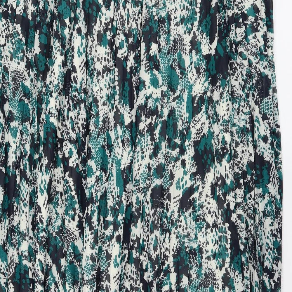 Marks and Spencer Womens Green Animal Print Polyester Pleated Skirt Size 22 Drawstring - Snake pattern