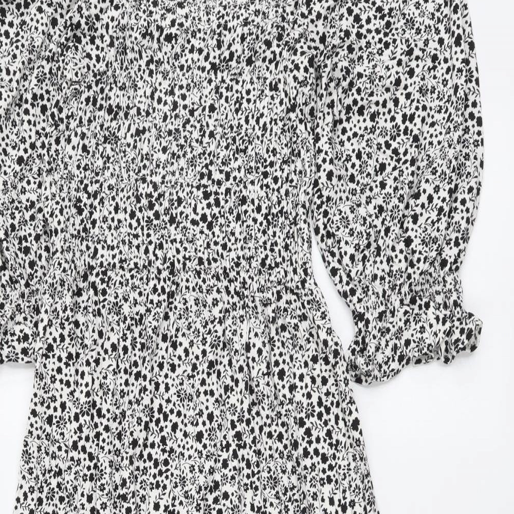 Marks and Spencer Womens Black Floral Viscose A-Line Size 8 Square Neck Pullover