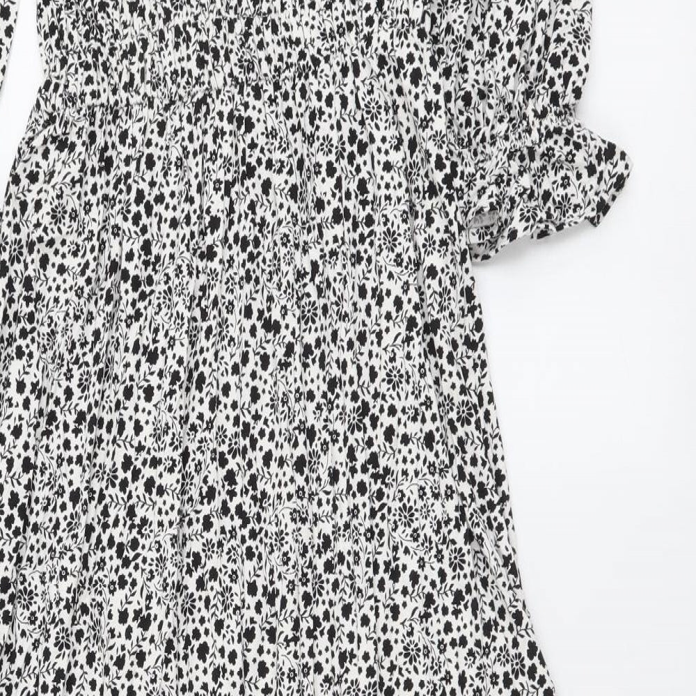 Marks and Spencer Womens Black Floral Viscose A-Line Size 8 Square Neck Pullover
