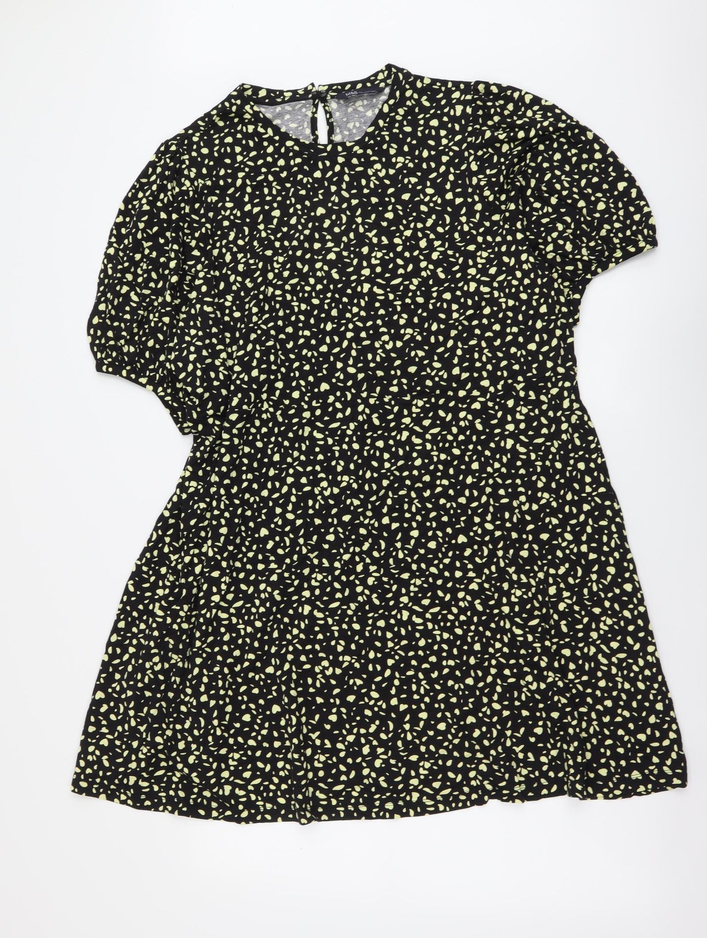 Marks and Spencer Womens Black Geometric Viscose A-Line Size 24 Round Neck Pullover