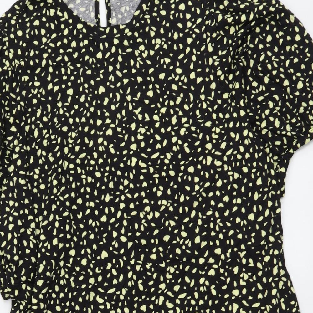 Marks and Spencer Womens Black Geometric Viscose A-Line Size 24 Round Neck Pullover